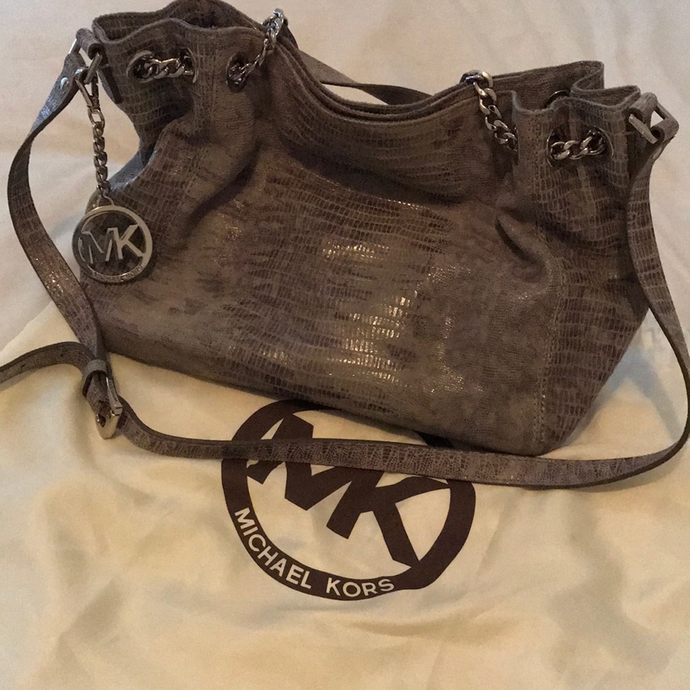 Michael Kors gray suede snake skin purse